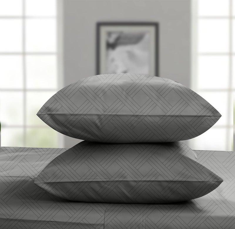 Threadmill Home Linen Luxury King Pillowcases - 800 Thread Count Jacquard Damask, 100% Pure Cotton 2 Pc Striped Pillow Cover Set, ELS, Smooth Finish Celine Dark Grey Pillow Protectors - Image 1